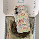 Qfdian Ins Check Bowknot Rope Vintage Fundas for iphone 14promax 15pro 14 13 15 16 pro max 13pro painting flower plating phone case