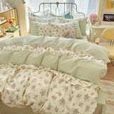 Qfdian 3pcs 100% Cotton Duvet Cover Set (1*Duvet Cover + 2*Pillowcase, Without Core), Korean lace Bedding Set, Soft Comfortable