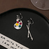 Qfdian  Earrings Paintbrush Palette Asymmetrical Vintage Artistic Post Lightweight Unique for Creative Daily Party Gift Women