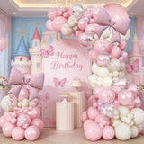 Qfdian  105Pcs Pink Bow-Themed Balloon Arch Set, 21inch Pink Bow Foil Balloons Paired with Pink Pearlescent White Latex Balloons, Ideal for Wedding, Birthday, Anniversary, Bridal Shower Party Decorations