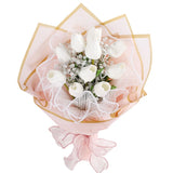 Qfdian  Artificial Tulip Baby's Breath Flower Bouquet with Packing for Christmas, Wedding, Anniversary Decoration Birthday Party Gifts