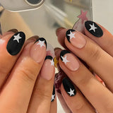 Qfdian  24pcs Colorful Five-pointed Star Press On Nails Red Stripes French Style Y2k Fake Nails Yellow Almond European Fake Nail Tips