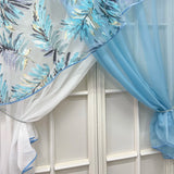 Qfdian  1Panel Blue White Double Layer Crossing Short Curtains For Kitchen Pastoral Leaves Pattern Window Screen Partition Tulle Drapes