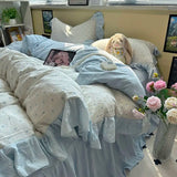Qfdian Korean Bedding Set Luxury Quilt Cover Pillowcase Flat Bed Sheet Skirt Fitted Sheet Girl Princess Ruffle Home Textile Christmas