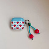 Qfdian  Blue polka dot bow strawberry pendant Airpods4/3 earphone protective case cover 2pro second and third generation new