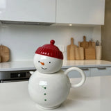 Qfdian  Snowman Ceramic Soy Sauce Vinegar Pot Bottle Kitchen Seasoning Bottle Oil Bottle with Lid Kitchens Accessories Christmas Gifts