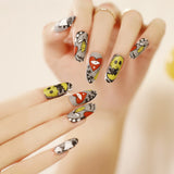 Qfdian  24Pc Halloween False Nails with Almond Head Designs Cute Clown Fake Nails French Full Cover Manicure Press on Nail Tips for Girl