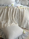 Qfdian French Lace Ruffles Princess Wedding Bedding Set Pure Cotton Double Layer Yarn Soft Duvet Cover Flat/Fitted Bed Sheet Pillowcase