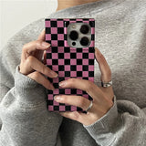 Qfdian Fashion Pink Black Plaid Shockproof Back Cover Case For iPhone 15 Pro Max 16 13 14