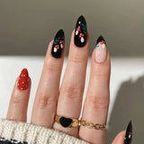 Qfdian  Y2K Star Press on Nails Gradient Black Fake Nails Medium Length Square False Nails Moon Designs for Women Girls Party Daily Use