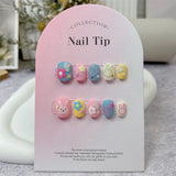 Qfdian Cute Rabbit Handmade Press on Nails Fake Nails Short Round Head Manicure Nail Art Kawaii False Nails Full Cover Finger Tips Girl