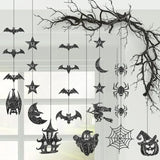 Qfdian  Glitter Black Halloween Garland - Huge, Pack of 10 Halloween Party Decor Garland with Ghost, Witch, Skull, Raven, Pumpkin and