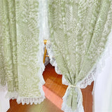 Qfdian  Retro Ruffled Gauze Curtains for Living Room Partition Window Screen Floral Door Background Cover Decorative Drapes