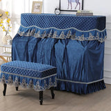 Qfdian  155x40x130 Simple Lace Piano Covers Piano Full Cover Fabric Middle Opening Piano Cover Dust Cover with Stool Cloth