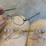 2024 Rhinestone Diamonds Sunglasses Bling Eyeglasses Frames Clear Lens Small Round Women Men Metal Retro Diamond Frame Gifts