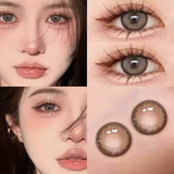 Qfdian 2PCS New Colored Contact Lenses Myopia Power Pink Lens -0.00 to -8.00 Amber Makeup for Eyes with Blue Lens Fast Shipping