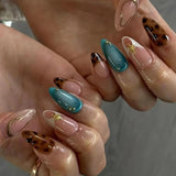 Qfdian 24Pcs Simple French Nails Art Tips Fake Nails 3D Design Wearable Full Cover False Nail Mid-length Almond Reusable Press on Nails