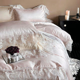 Qfdian Romantic Lace Princess Wedding Bedding Set 1000TC Lyocell Cotton Soft Silky Duvet Cover Bed Sheet/Fitted Sheet Pillowcases 4Pcs