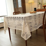 Qfdian  Rectangular Hollow Out Knitted Tablecloth Rural Retro Cotton Thread Crochet Dining Table Cover Lace Tea Table Cloth Table Flag