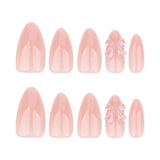 Qfdian  24pcs Nude Pink Almond False Nails Glossy Bowkots Decor Press On Nails Full Cover Short Round Sweet Korean Style Fake Nail Tips