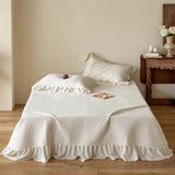 Qfdian  4Pcs Bedding Set Cotton Linen French Ruffles Quilted Duvet Cover With Bed Sheet Or Quilted Bedspread Pillowcases Home Textiles