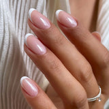Qfdian 24Pcs Golden French Fake Nail with Almond Head Design Simple Oval False Nails Wearable Press on Nails Full Cover Nail Tips