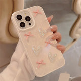 Qfdian 3D pink bow love phone case for iphone 13 pro max 15pro 11 13pro 15promax 14promax 12 sweet bright shell shockproof cover girl