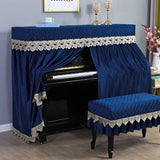 Qfdian  155x40x130 Simple Lace Piano Covers Piano Full Cover Fabric Middle Opening Piano Cover Dust Cover with Stool Cloth
