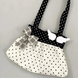 Qfdian Korean Vintage Patchwork Dots Wings Women's Handbags Kawaii Fashion Sweet Bow Shoulder Bags 2025 Y2k Aesthetic Chic Underarm Bag