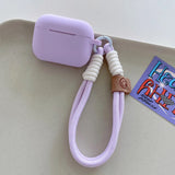 Qfdian Lavender Purple Matte Silicone Joined Earphone Case for AirPods Pro 2 with Anti Loss Rope for AirPods 1 2 3 4 Soft Funda Cover