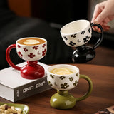 Qfdian  Retro Ceramic Mug Hand Painted Tall Coffee Cup with Handle Mug Milk Oatmeal Ice Cream Water Cup Kitchen Accessory Drinkware Gift