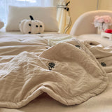 Qfdian  Japanese Minimalism Skin-friendly Summer Blanket Soft Breathable Single Double Duvet Washed Embroidered Comfortable Thin Quilt