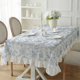 Qfdian Rustic Tablecloth Classic French Printed Ruffles Cotton Table Cloth Rectangle for Kitchen Dining Livingroom Christmas Decoration
