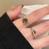 Qfdian  Vintage Brown Opal Thorn Ring for Women Men New Trendy Geometric Cat Personality Opening Finger Rings Couple Jewelry Gifts