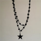 Qfdian Personalized Punk Star Heart Cross Chain Double Layer Necklace For Men Women Y2K Fashion Trend Rock Party Grunge EMO Accessories