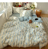 Qfdian  New Comforter Sets Duvet Cover Korean Style Bowknot Lace-up Puffy Cotton 4PCS Bedding Set For Women Girls Home Room Decor