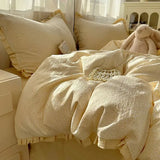 Qfdian  ‌Ins Princess Style Washed Double-Layer Gauze Bedding Set - Thickened Crinkled Gauze Cute Dorm 3-Piece/4-Piece Sheet & Duvet Cove