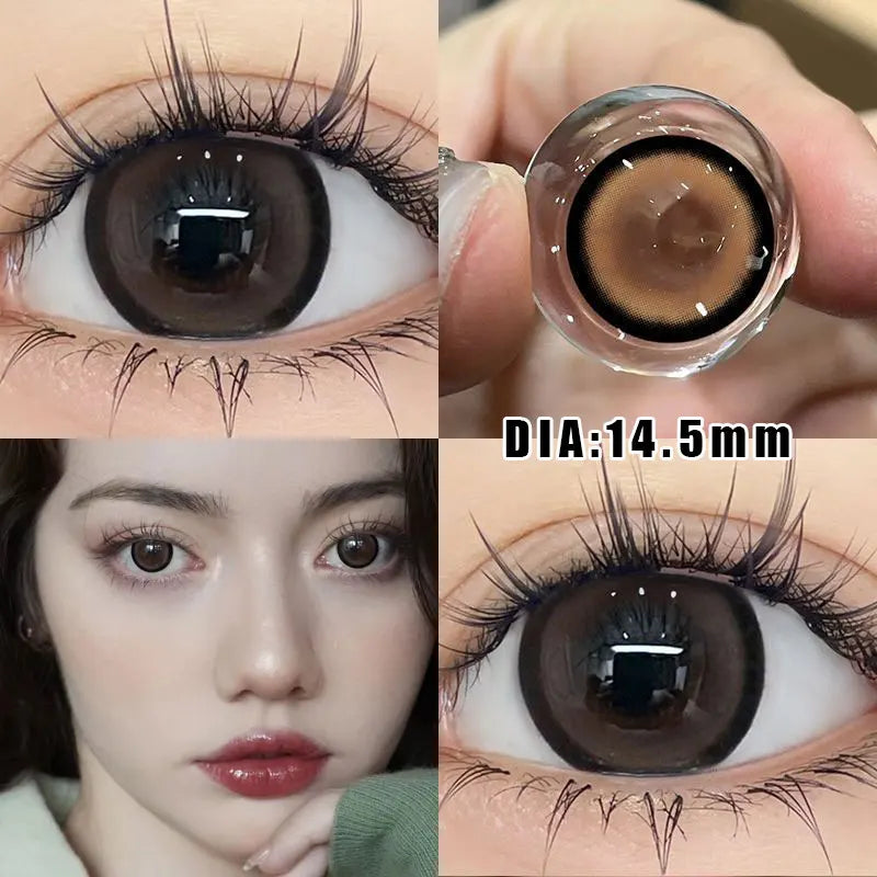 Qfdian 2Pcs Brown Colored Contact Lenses with Prescription Myopia Degree0.00-8.00 Nature Lens Eye For 2024 Year New Hot Sale