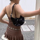 Qfdian All Match Drawstring Pleated Shoulder Shoulder Underarm Bag Streetwear Vintage Office Lady Ins Handbags Hobo Bags Y2k Aesthetic