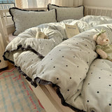 Qfdian  French Lace Bedding Sets New Ruffle Lace Bow Quilt Cover Romantic Bedclothes Decor Woman Girls Bedroom Duvet Cover 4pcs