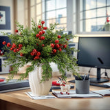 Qfdian  15pcs Artificial Pine Branches with Red Berry Stems Faux Christmas Greenery Pine Cypress DIY Craft Garland Home Christmas Decor