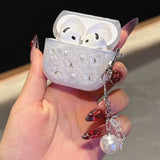 Qfdian  Bling Glitter Soft TPU Earphone Case with Keychain for Airpods Pro 2 Generation Air Pods 4 2024 3 2 1 3rd Gen 3D Butterfly Cover