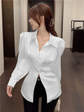 Qfdian  Korean Versatile Hollowed Out Lapel Women Shirt Top Elegant Slim Fitting Office Women's Back Bow Fluffy Sleeve Casual Shirt