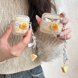 Qfdian  Korean 3D Cute Cartoon Cheese Wavy Headphones Case For AirPods 4 1 2 3 With Bow Pendant Earphone Bow Cover For Air Pods Pro 2