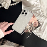 Qfdian Simple white bow phone case stand holder cover for iphone 13 15promax 13pro 15 pro max 11 14 12  ins transparent bracelet capa