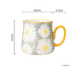 Qfdian  ceramic mug, hand drawn style water cup, 16oz/480ml breakfast cereal coffee cup