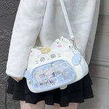 Qfdian  Sweet Cartoon Kawaii Cute Cat Ita Bags Y2k Aesthetic Chic Casual Shopping Underarm Bag Korean Luxury Design Shoulder Handbags