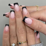 Qfdian 24Pcs Spring Colorful French Fake Nail with Designs Short Square Head Press on False Nails Wearable Simple Jelly Sticks on Nails