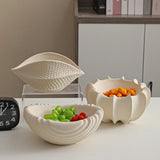 Qfdian  Ceramic Shell Fruit Bowl Textured snack bowl Afternoon tea serving Coffee table centerpiece bowl Decorative storage container