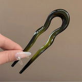 Qfdian U-Shaped Hair Fork Fashion Tortoiseshell Acetate Acrylic Hairpin Geometric Design Headwear Hair Sticks Women Girls